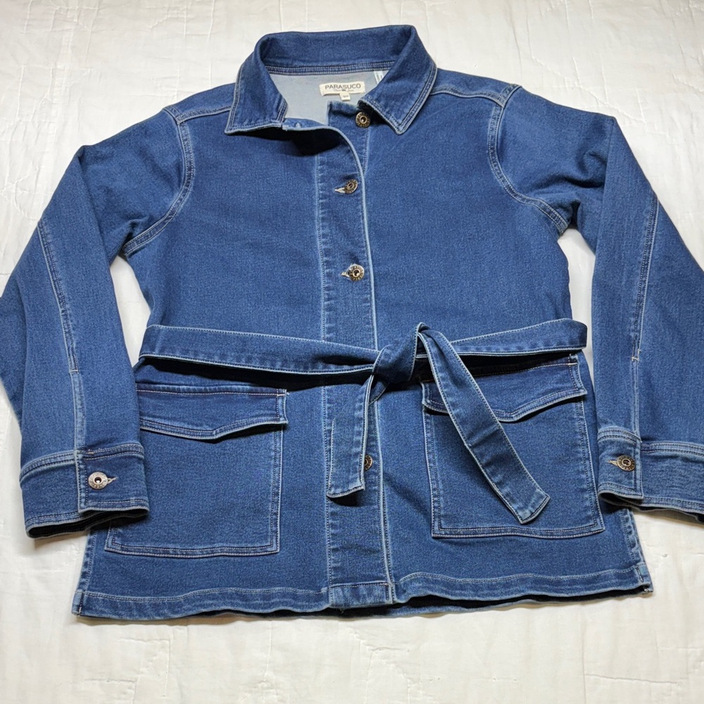 Vintage Parasuco Cult Denim Chore Women’s S‎ Belted 90s Y2K Blue Utility Coat